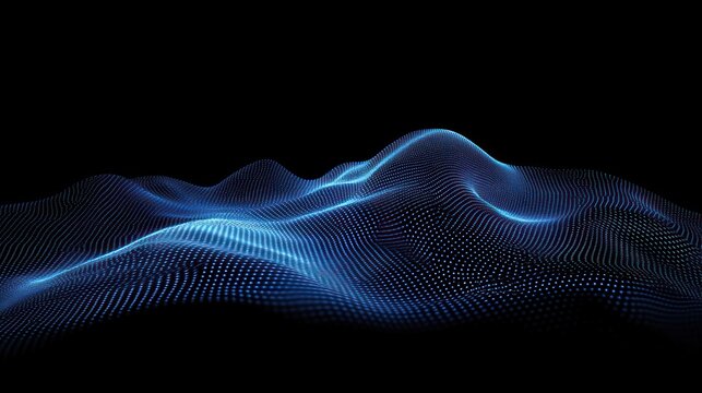 Abstract blue dot wave pattern on black background