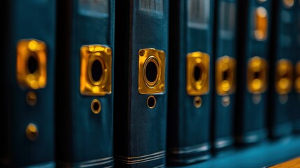 Rows of dark blue file folders