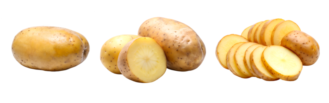 Potato and Slices of Potato Isolated on Transparent or White Background, PNG