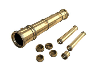 Vintage Brass Telescope Isolated on Transparent PNG Antique Nautical Spyglass for Exploration and Maritime Design Projects