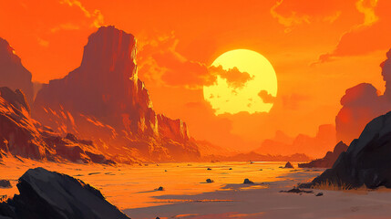 Naklejka premium Golden sunset desert