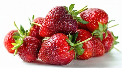 Fresh and Juicy Strawberries Piled on White Background