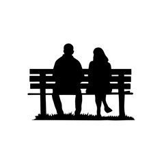 Silhouette of a couple sitting on a bench in a romantic scene