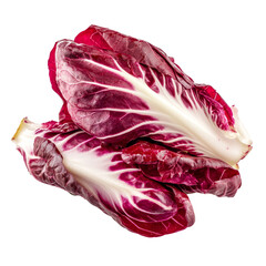 Obraz premium Fresh radicchio red salad leaves isolated on a transparent background for culinary presentations and recipes, Radicchio red salad isolated on transparent background