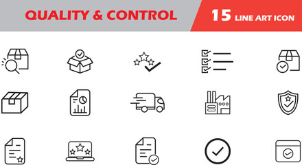 Quality control set of web icons line style.quality check computing icons for web and mobile app.production,checking,testing web icons 