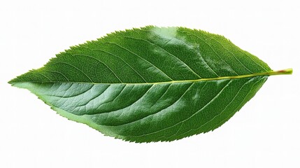 Obraz premium Single Green Leaf Isolated on White Background for Nature Themes