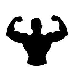 A black silhouette of a muscular man flexing his biceps, showcasing his strength and physique 