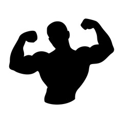 Fototapeta premium A black silhouette of a muscular man flexing his biceps, showcasing his strength and physique 