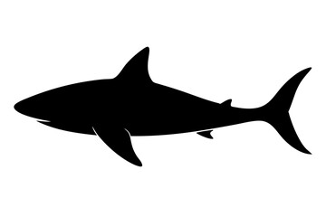 Obraz premium A black silhouette of a shark, shown in profile, with a streamlined body, pointed snout, and prominent dorsal fin
