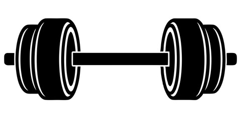 A clean, black and white vector illustration of a dumbbell, shown in a simple and iconic style