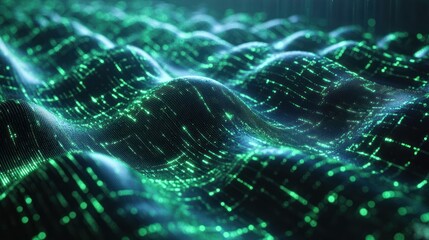 Obraz premium Abstract Digital Waveform: Glowing Green Data Stream