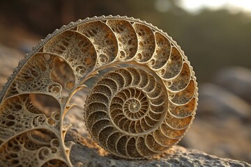 Intricate Nautilus Shell: Capturing a mesmerizing cross-section of a nautilus shell, revealing the spiral architecture and natural beauty, highlighting the elegance of nature's design.