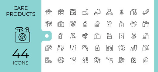 Care Products related icon. Contains such icons as care, moist, product, health, sun protection, mask and more. Vector outline icons collection. Beauty icon set. Signs for web and mobile app.