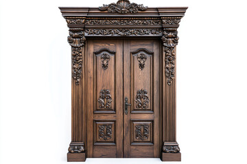Obraz premium Ornate Carved Wooden Double Door with Intricate Architectural Detailing