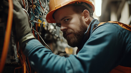 Electrician Working on Electrical Panel