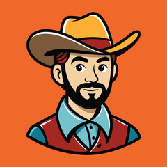 A smiling elderly cowboy guy with a black hat and guns, a handsome illustration of the old west