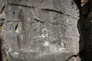 Relief of God Teshub and the Goddess Hebat in Yazilikaya, Hattusa Ancient City in Corum, Turkiye