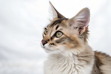 close-up of a rare cat breed on white background