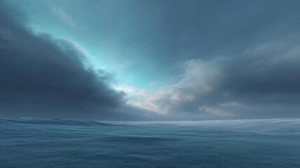 Fototapeta premium Landscape photograph of a vast ocean. the sky is a deep blue color with a few wispy clouds scattered across it.
