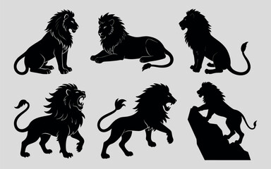 Bundle of lion vector illustration silhouette on white background set of 6 lion