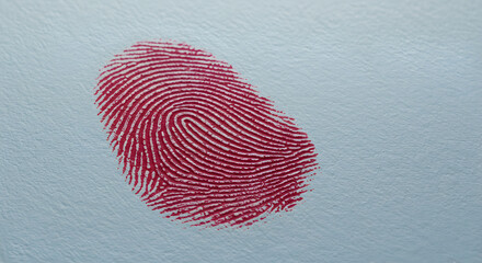 Detailed Red Fingerprint on Light Blue Surface Illustrating Forensic Science and Security Identification