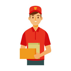 Man Delivery Worker Holding Box On Transparent Background