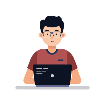 Man Programmer Coding On Laptop On Transparent Background