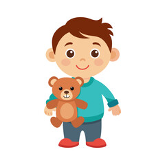 Fototapeta premium Toddler Holding Teddy Bear On Transparent Background