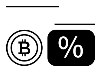 Bitcoin coin and percentage sign symbolize cryptocurrency, financial growth percentages, investment returns. Ideal for cryptocurrency, investment, fintech, economics, blockchain, trading wealth