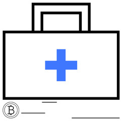 Medical kit with blue cross and incorporated blockchain element. Ideal for healthcare, digital security, cryptocurrency, innovation, medical technology, secure data transfer, flat simple metaphor