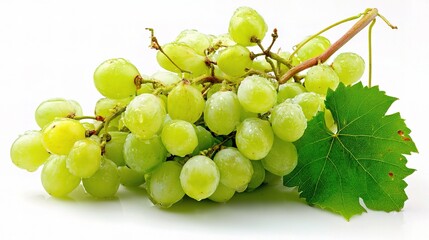 Fresh Green Grapes with Water Droplets on Leafy Background