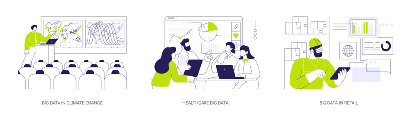 Applications of Big Data abstract concept vector illustrations.