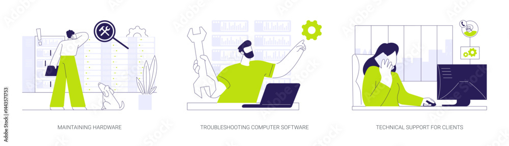 Poster network technician abstract concept vector illustrations.
