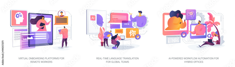 Poster ai and digital tools optimizing workflows abstract concept vector illustrations.