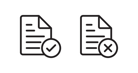 Document approve and decline with check mark and cross, designed for approval or rejection status in document management systems