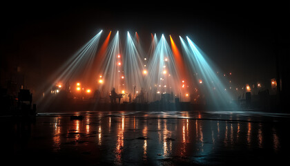 Stage with a band on it. in a club.