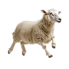 Fototapeta premium A fluffy white sheep leaps gracefully across jump wool farm cute lamb on transparent background