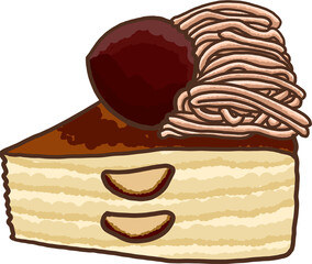 A slice of chestnut mont blanc cake illustration
