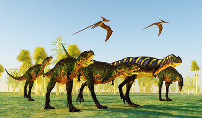 Aucasaurus Hunting Party - Aucasaurus was a carnivorous theropod dinosaur that lived in Argentina during the Cretaceous Period.
