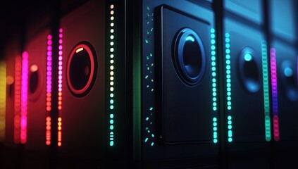 Futuristic, glowing audio/data units