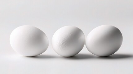 Three White Eggs on a Minimalist Background for Culinary Use