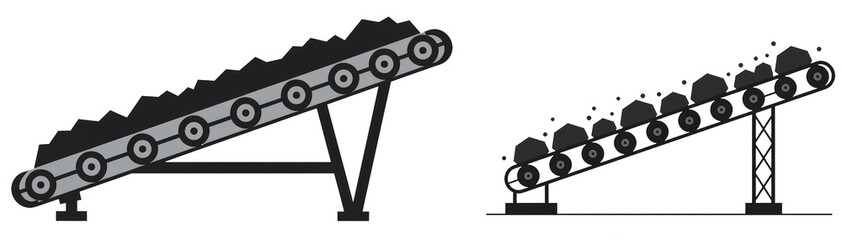 Stylized Flat Graphic Art of Minimalist Conveyor Belt System on White