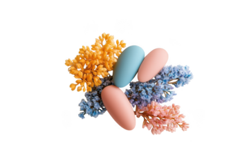 Pastel nails with flowers arrangement on transparent background