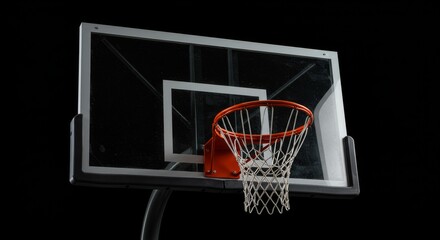 Basketball Hoop on Black Background - Close-up of a basketball hoop against a solid black background. Perfect for sports, fitness, or competition themes