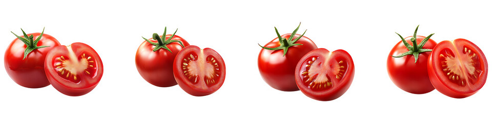 Set, group, collection of Tomato half isolated on transparent background.