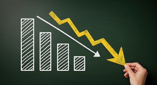 arrow down with graph on chalk board meaning growth decrease in product suitable for background presentation