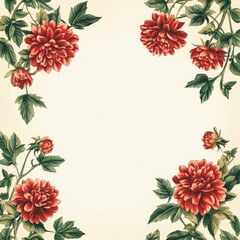 Obraz premium Beautiful floral vector design featuring a vibrant set of red and white poppy blossoms, leaves, and rose illustrations, perfect for a summer nature border or spring card decoration