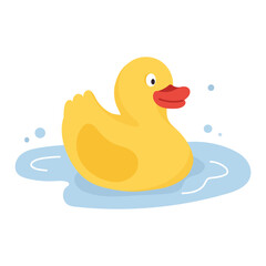 Vector illustration of yellow rubber duck floating on clean blue water Cartoon character symbolizing water purity and eco-friendly lifestyle Perfect for children's themes, bath time design, kids decor