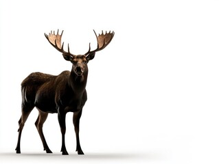 Fototapeta premium Large moose stands tall against white background