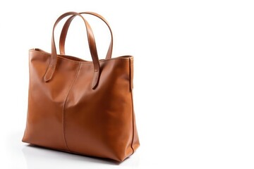 Naklejka premium Brown leather tote bag, isolated on white background, handbag, leather texture, studio shot